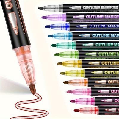 8-48Colors Metallic Color Outline Marker Pen Kawaii DIY Hand Account Graffiti Outline PenOffice Culture and Educational Supplies
