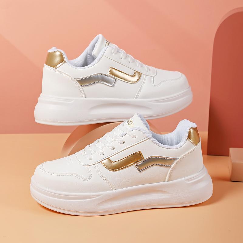 

Женская обувь белая обувь модная обувь на одном педале легкая повседневная трендовая обувь водонепроницаемая с увеличением роста из микрофибры кожа плоская подошва 42 платиновый