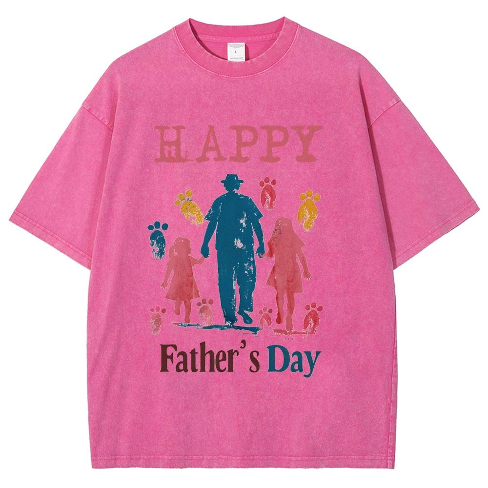 Father's Day Summer Women's T-Shirt Washed Denim Fabric Selling Short Sleeve Oversized Crew Neck Top Wear Men