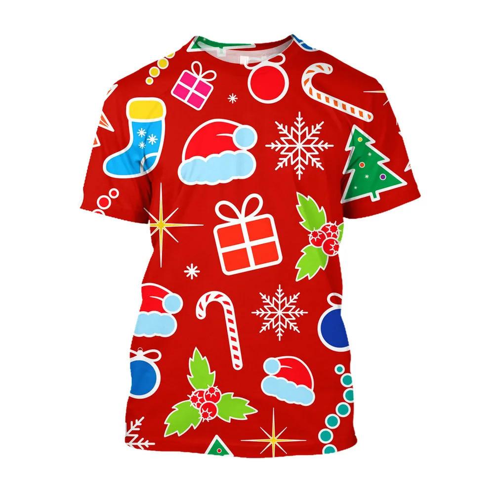 European and American Traditional Christmas Atmosphere T-shirt New Casual Holiday Theme Printed Round Neck Short Sleeved Top