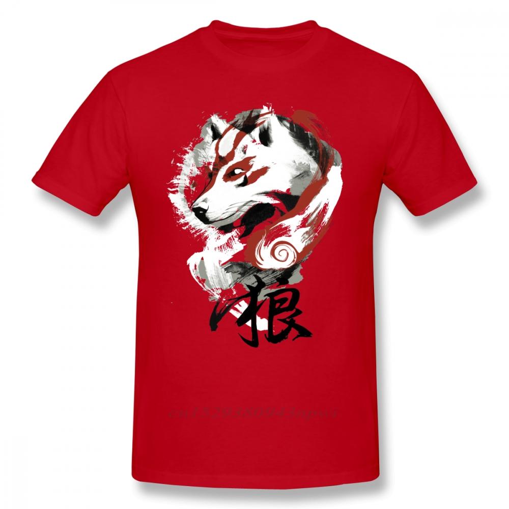 Okami T Shirt Wolf TShirt Graphic Tee Shirt Awesome 100 Cotton Short Sleeve Male Classic Tshirt Guys Punk Designer Streetwear