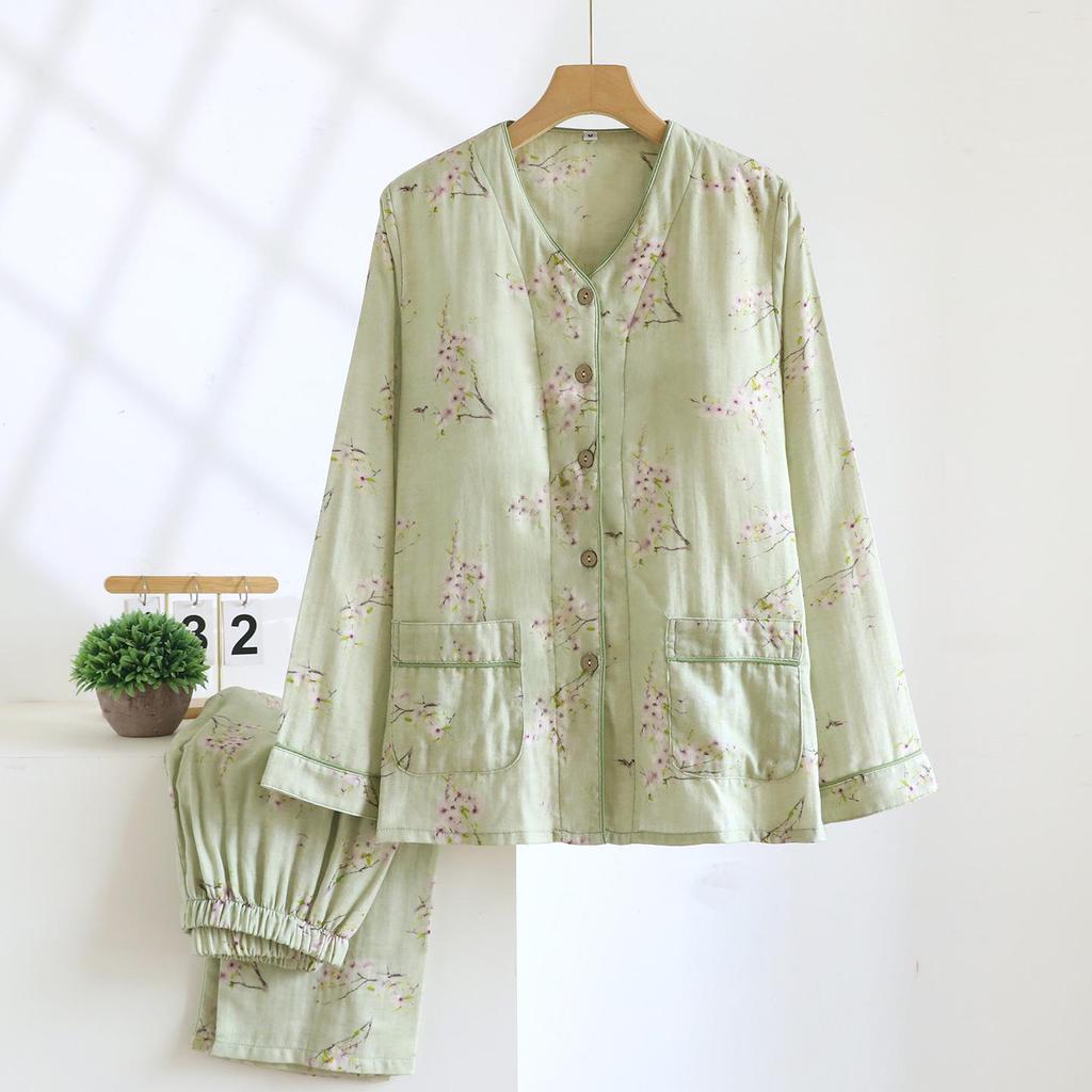 Women's Cotton Pajamas Set with Removable Chest Pads, Long-Sleeve and Pant, Casual Loose Fit for Autumn and Spring. Suitable for Home or Outdoor Wear.