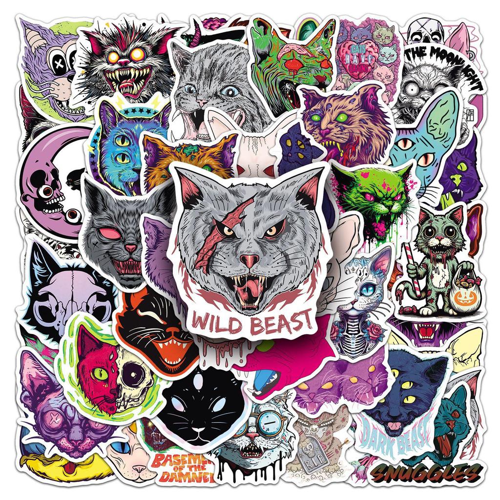 50 Scary Cat Halloween Stickers: Creative Spooky Style for Cars & Helmets