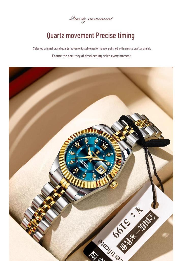 Swiss Women's Fashion Luminous Quartz Watch - Simple, Waterproof, with Calendar for Female Students