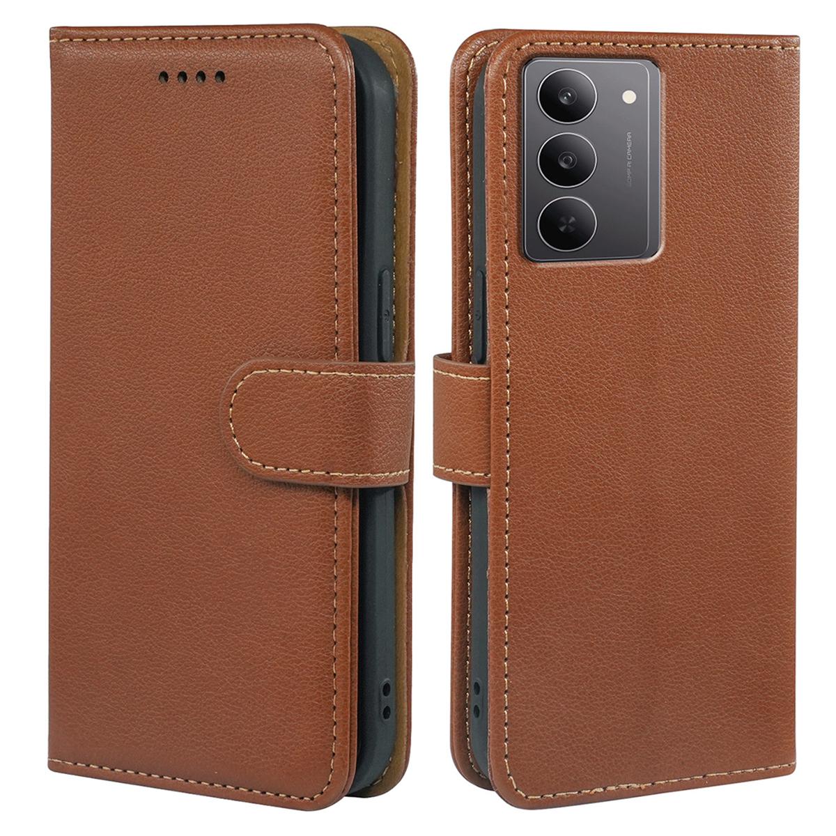 

For Realme 14x (India) 5G Case RFID Blocking Wallet Litchi Texture Leather Phone Cover Magnetic Clasp Brown