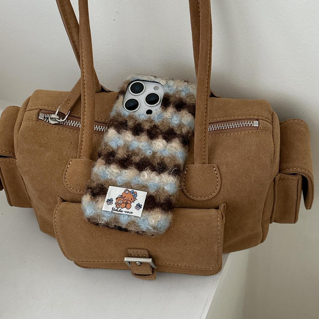 British Style Plaid Wool Phone Case for Apple iPhone 16/15/14/13/17 Pro Max - Full Wrap, Drop-Proof for Autumn & Winter