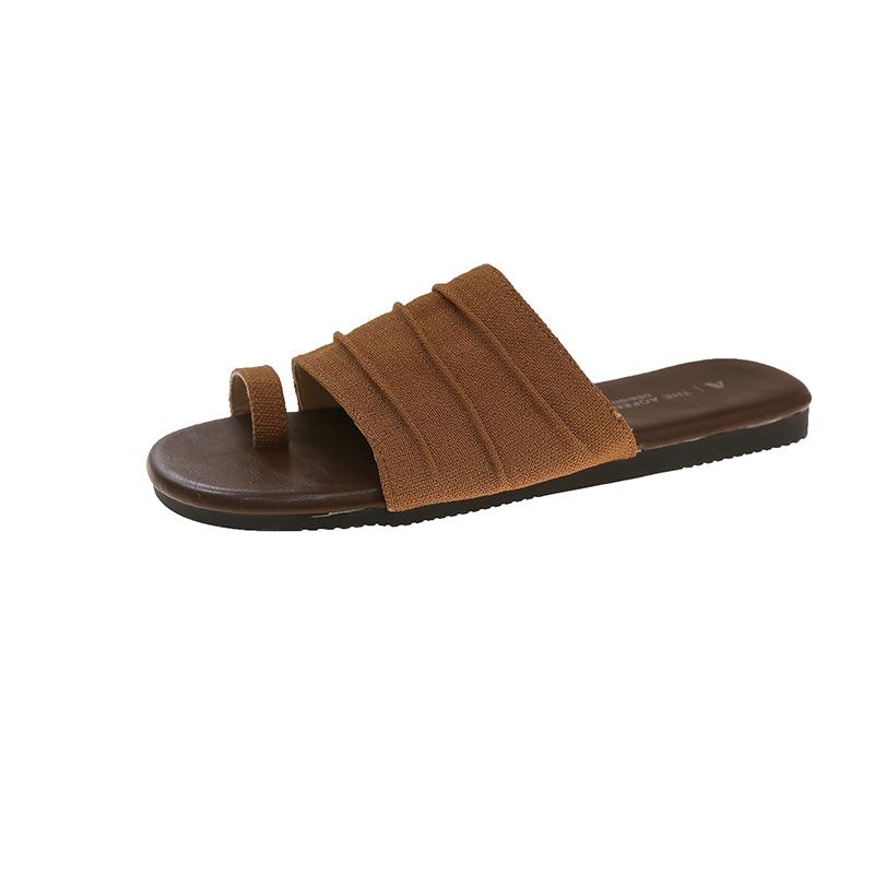 

Outer wear pleated soft bottom cover toe cool slippers summer 2025 new flat bottom retro beach seaside one-word drag 40