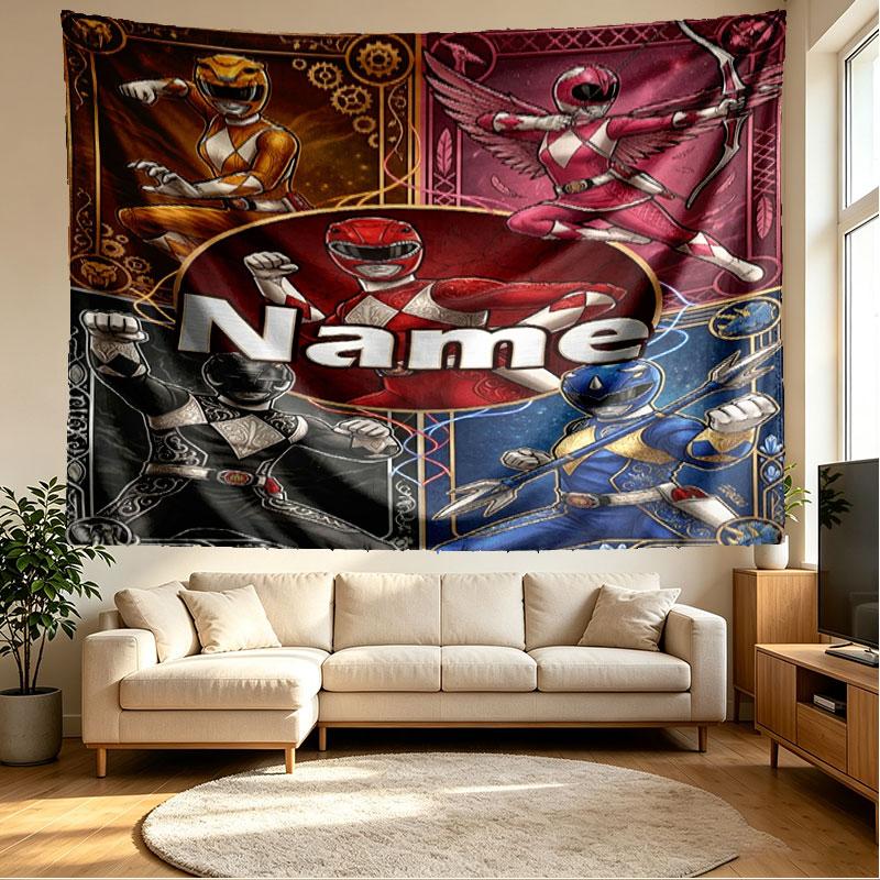 Custom Name Personalized Power Rangers Print Tapestry, Wall Art Decor, Bedroom, Dorm, Apartment, LivingRoom, Party Backdrop, Gift for Birthday