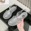 Nové křišťálové římské sandály dírkované boty jarní a letní ploché duté sandály želé římské boty taška hlava dámské sandály