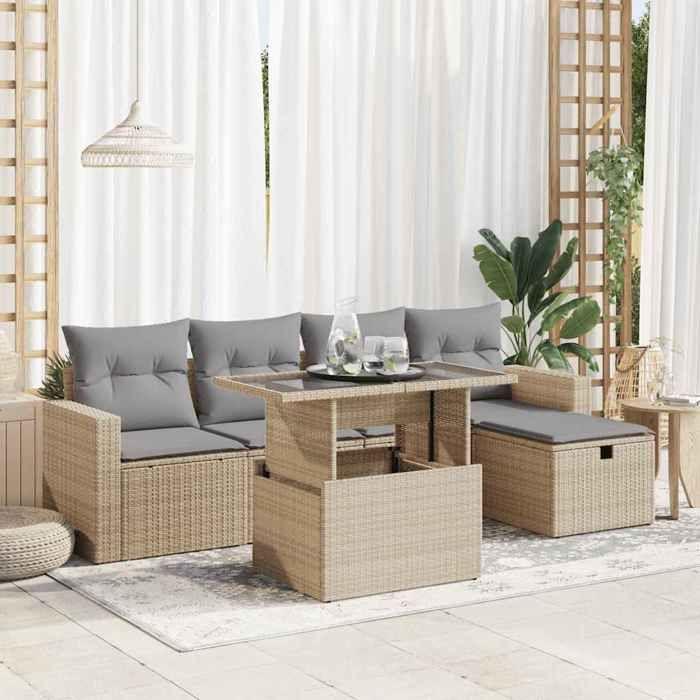 VidaXL Salon de jardin avec coussins 6 pcs beige résine tressée 3327809