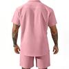 Men's Summer -Color Collared Button-Down Shirt And Shorts Set