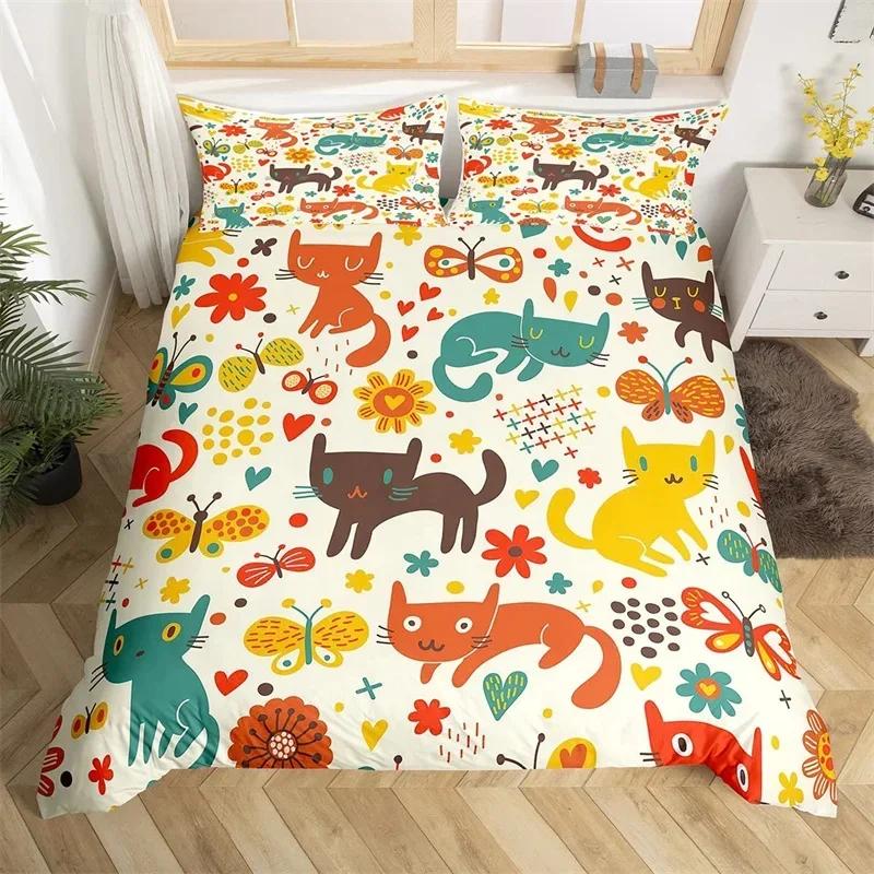 Katze Verspielte Katzenfiguren Bequemer Bettdeckenbezug Kissenbezug Bettwäscheset Kinder Schlafzimmer Dekoration Heimtextil