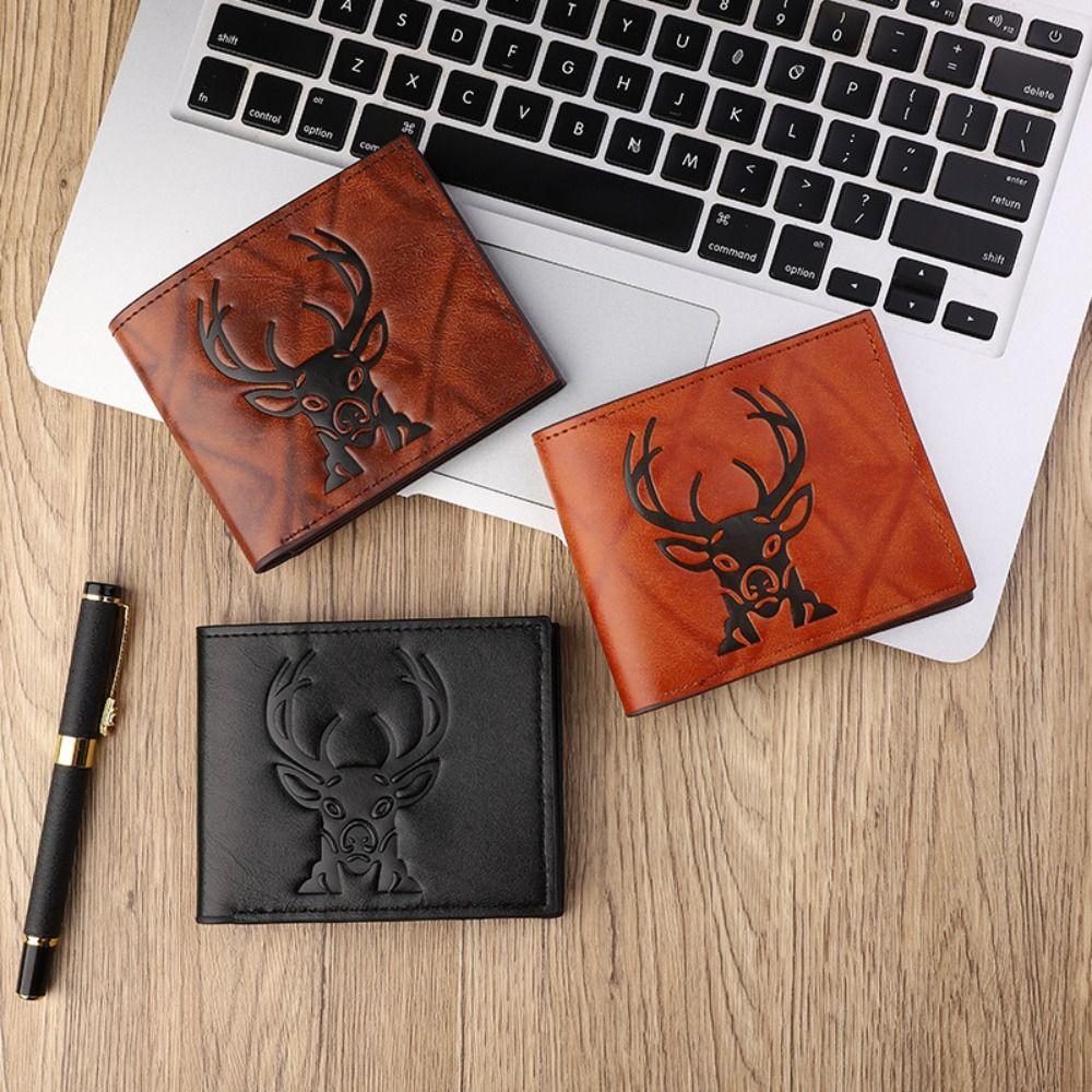 New PU Leather Retro Men's Wallet 3D Embossed Pattern Black Coffee Multiple Pockets Two-Fold Ultra Thin Coin Purse Men Women