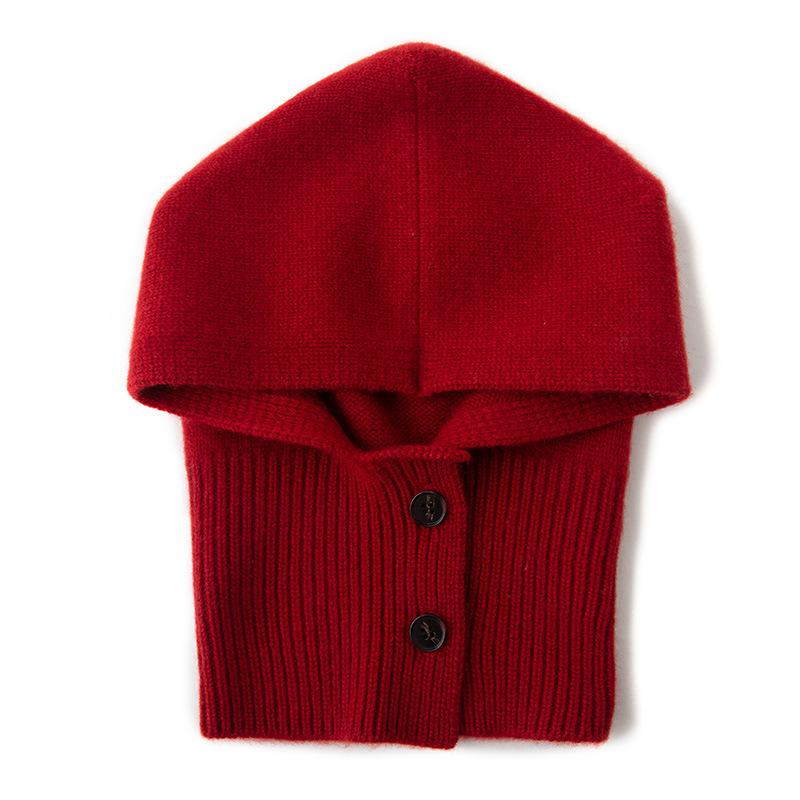 Cashmere Autumn and Winter New Solid Color Scarf Integrated Hat Cycling Warm Ear Protection Cap Knitted Hat