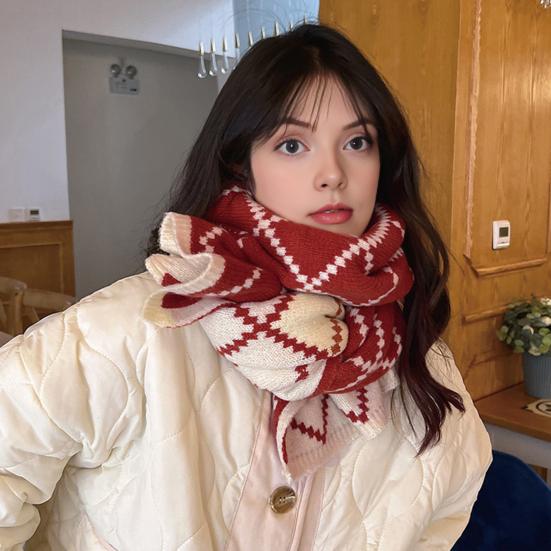 Yousheng Women Scarf Rhombus Pattern Knitted Scarf Double-Sided Warm Lightweight Winter Neck Warmer Outdoor Cycling Scarf