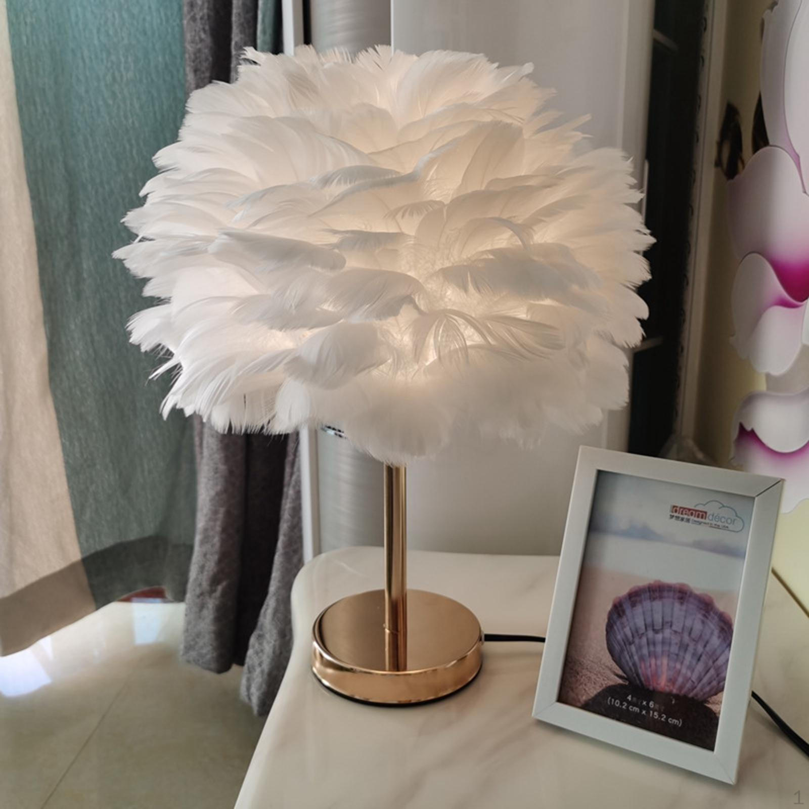 

Feathers Table Lamp Night Light Lampshade For Bedside Decor білий