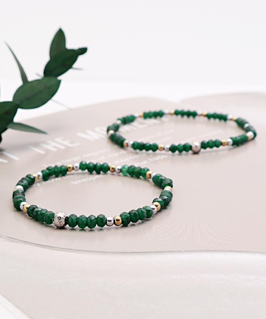 Polalita Gold & Silver Green Natural Stone Bracelet (Plt-Br-081_Gn)