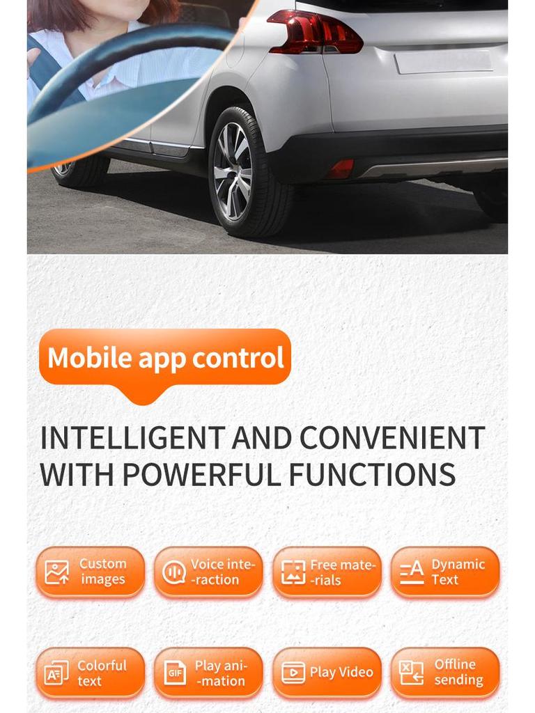 HD Flexible LED Car Smart Sticker: Full-Color Bluetooth App-Controlled Expression Screen for Rear Window, Waterproof and Soft.