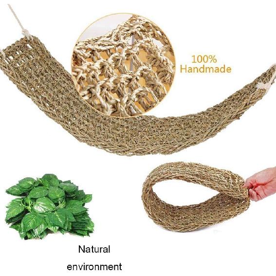 kathson Bearded Dragon Hammock, Natural Seagrass Reptile Hammock, Reptile Lounger Bearded Dragon Tank Accessories for Chameleons, Lizards, Geckos,