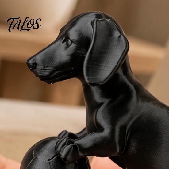 Industrial Style Home Accents Mini Dachshund Football Figurine, Matte Black 3D Printed Statue, Pet Owner Keepsakes Modern Minimalist Ornament