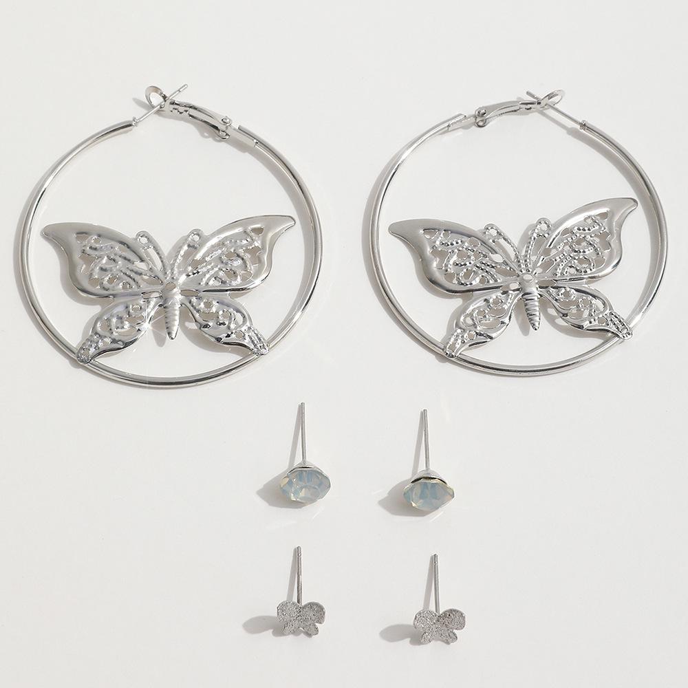 Metal Butterfly Round Earrings - Cool, High-End Light Luxury Ear Cuffs with Niche Style and European-American Flair