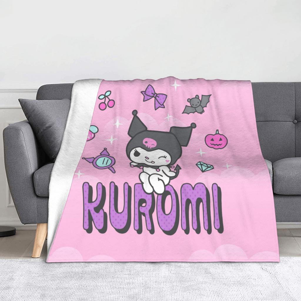Kawaii Kuromi Anime Blanket Coral Fleece Plush Winter Multi-function Super Soft Throw Blankets for Home Office Bedspreads