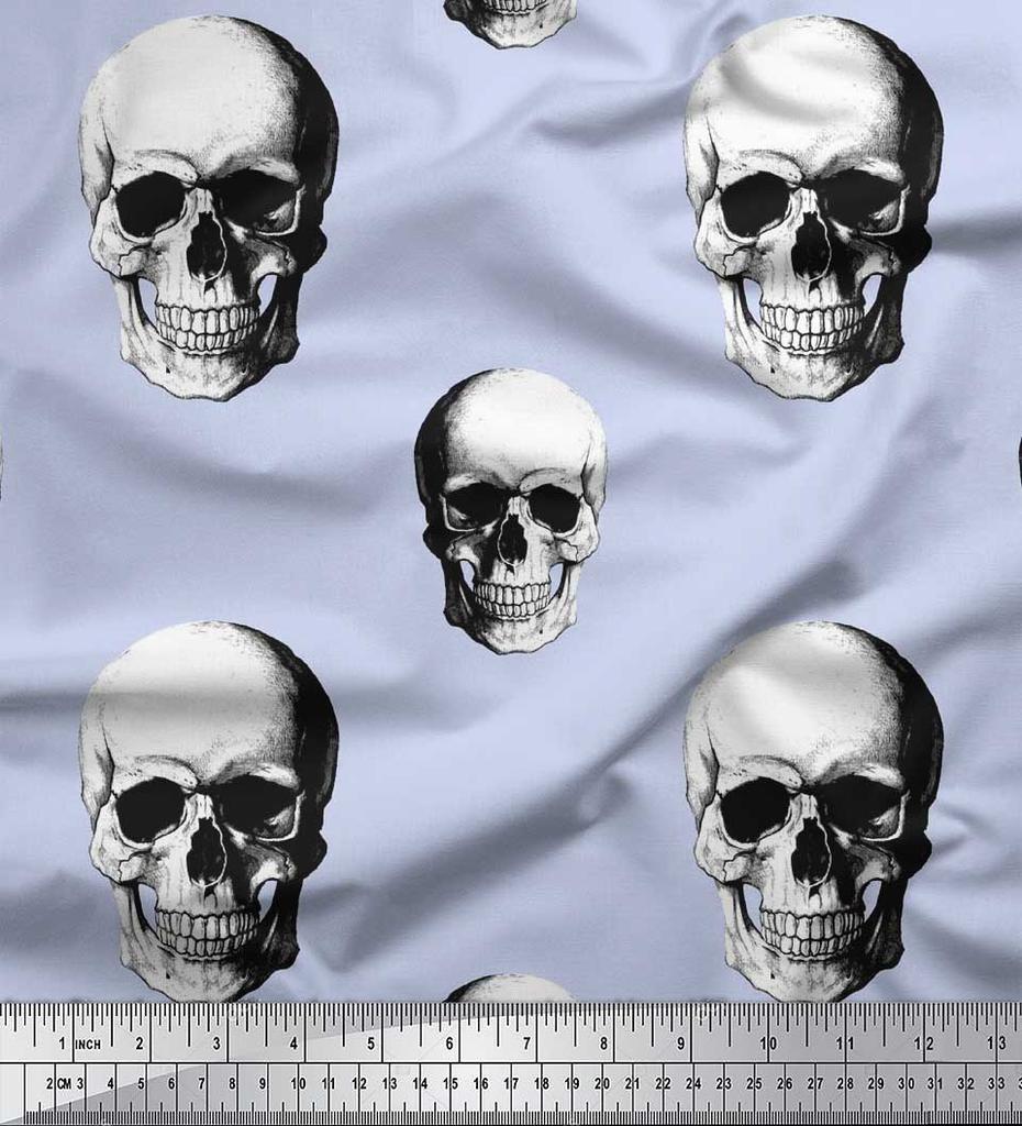 Soimoi Japanischer Krepp-Satinstoff, Horror-Totenkopf, Halloween-Druck, Meterware, 107 cm