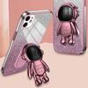 For iPhone 11 Case Astronaut Kickstand PC+TPU Glitter Powder Phone Cover
