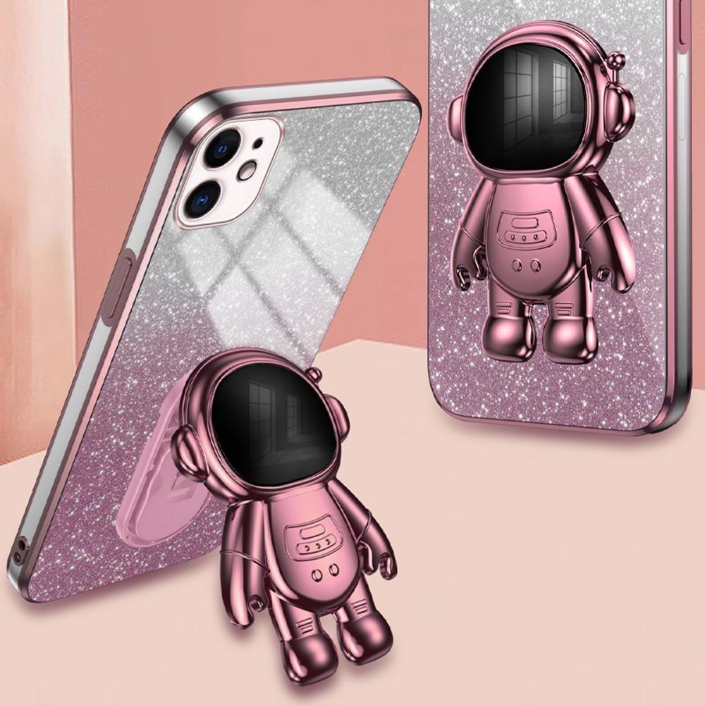 For iPhone 11 Case Astronaut Kickstand PC+TPU Glitter Powder Phone Cover