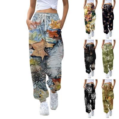 Women's Casual Fashion Christmas Print Casual Drawstring Elasticated Waist Drawstring Pants