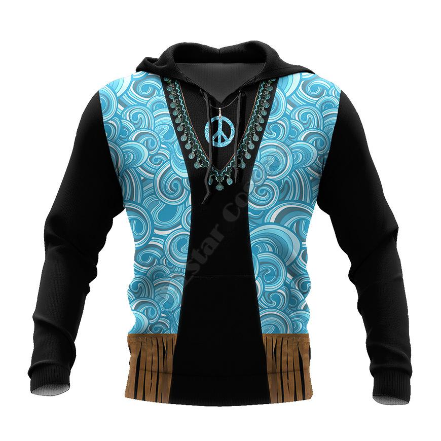 Spring Style Comfortable and Casual Hooded Sweatshirt D Digital Indian Print Pullover Long-sleeved Top