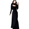 Women's Slimming French Black Long-Sleeve Dress - Early Winter 2026 Collection, High-End Feel, Elegant Inner Base Layer.