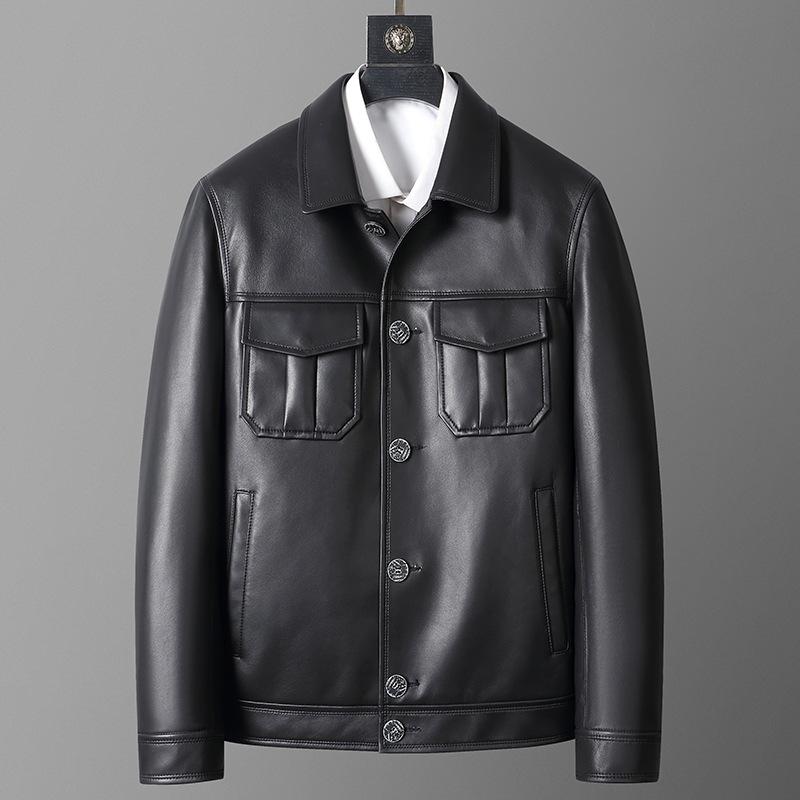 

Весенняя и осенняя куртка из натуральной кожи, мужская куртка из овчины с лацканами, рабочая куртка для поездок на работу, молодежная кожаная куртка для мотоциклистов 5XL