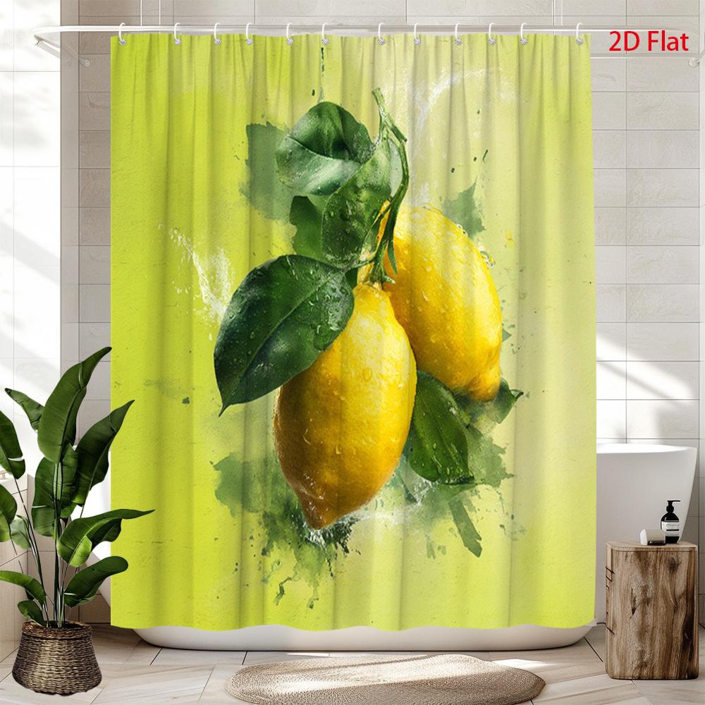 

2D Flat, 2D Flat, 1pc Lemon Splash Shower Curtain | Fresh Citrus Fruits Green Leaves Nature Inspired Polyester Fabric Bathroom 90x180cm