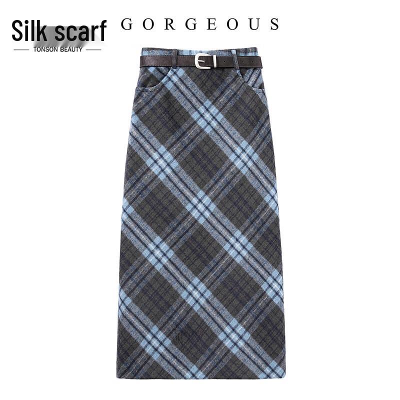 Women s Wool-Blend Plaid Midi Skirt S