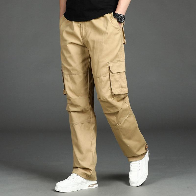 Men s Overalls Casual Straight Loose Spring and Autumn Multi-pocket Cargo Pants S хаки