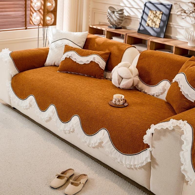 French Retro Special-shaped Chenille Sofa Cushion 2025 New Fixed Non-slip Anti-cat Scratch Straight Row Sofa Cushion