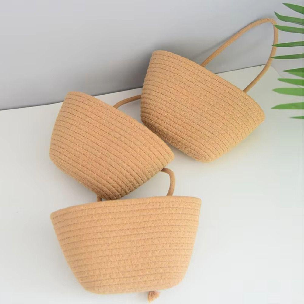 3-Tier Multi Pocket Hanging Baskets Woven Cotton Wall Mount Storage Bag Bathroom