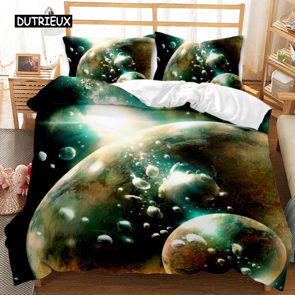 Planet Bed Cover Universe Single Size Bed Linen Kit Solar System Outer Space Quilt Cover Three-Dimensional Starry Sky Astronomy Sturdy Polyester Bed