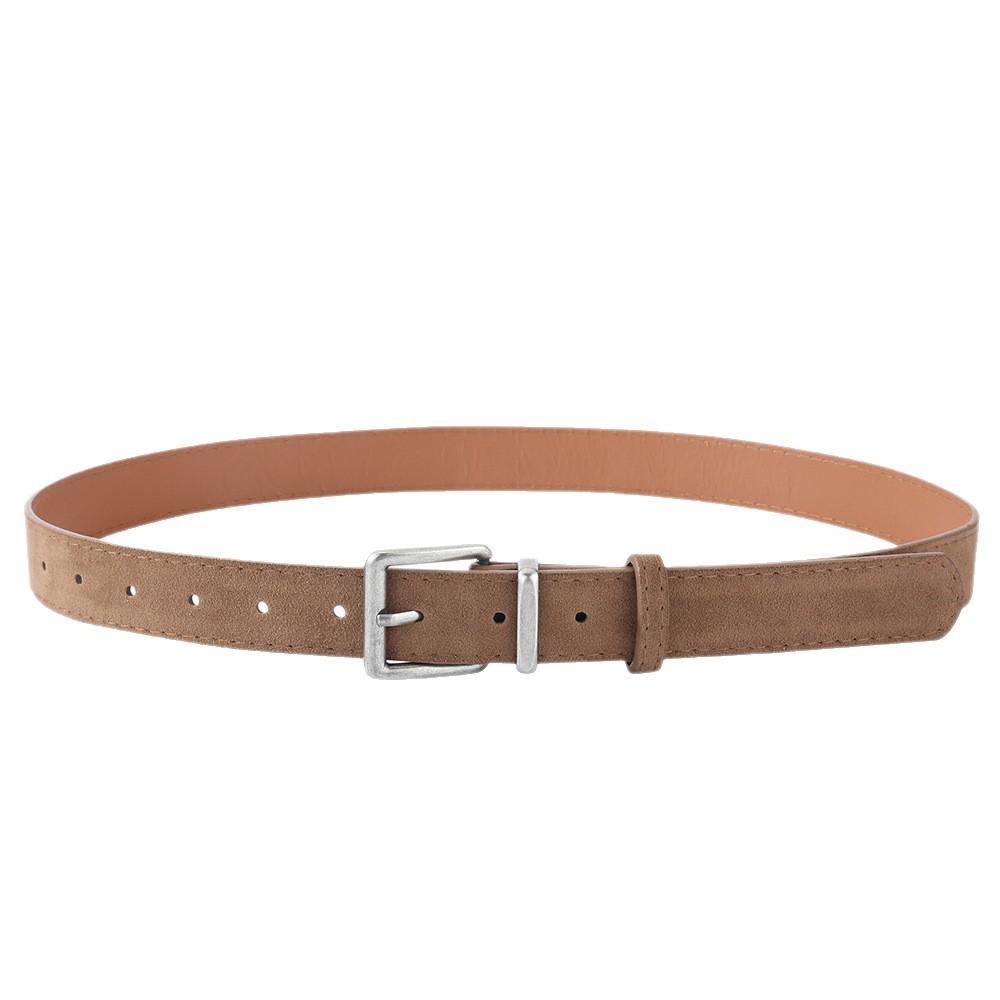 Women's Versatile Suede Belt with Retro Antique Silver Buckle - Fashionable Accessory for Jeans