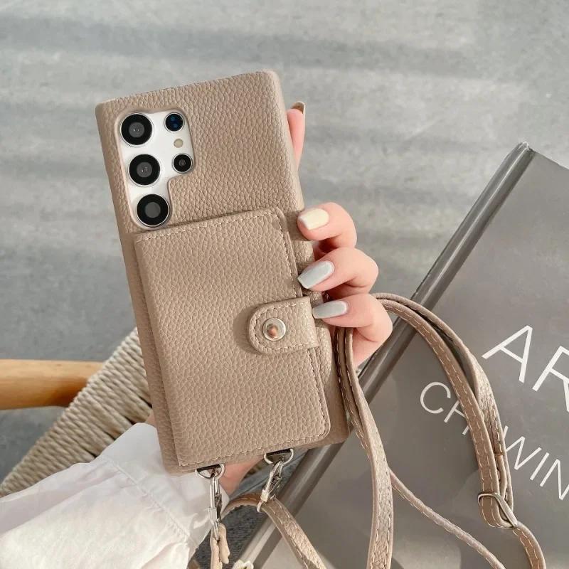 Leather Crossbody Phone Case for Samsung Galaxy S23 FE S24 Ultra S22 S21 Plus A55 A15 A25 A35 A14 A24 A34 A54 Wallet Card Holder