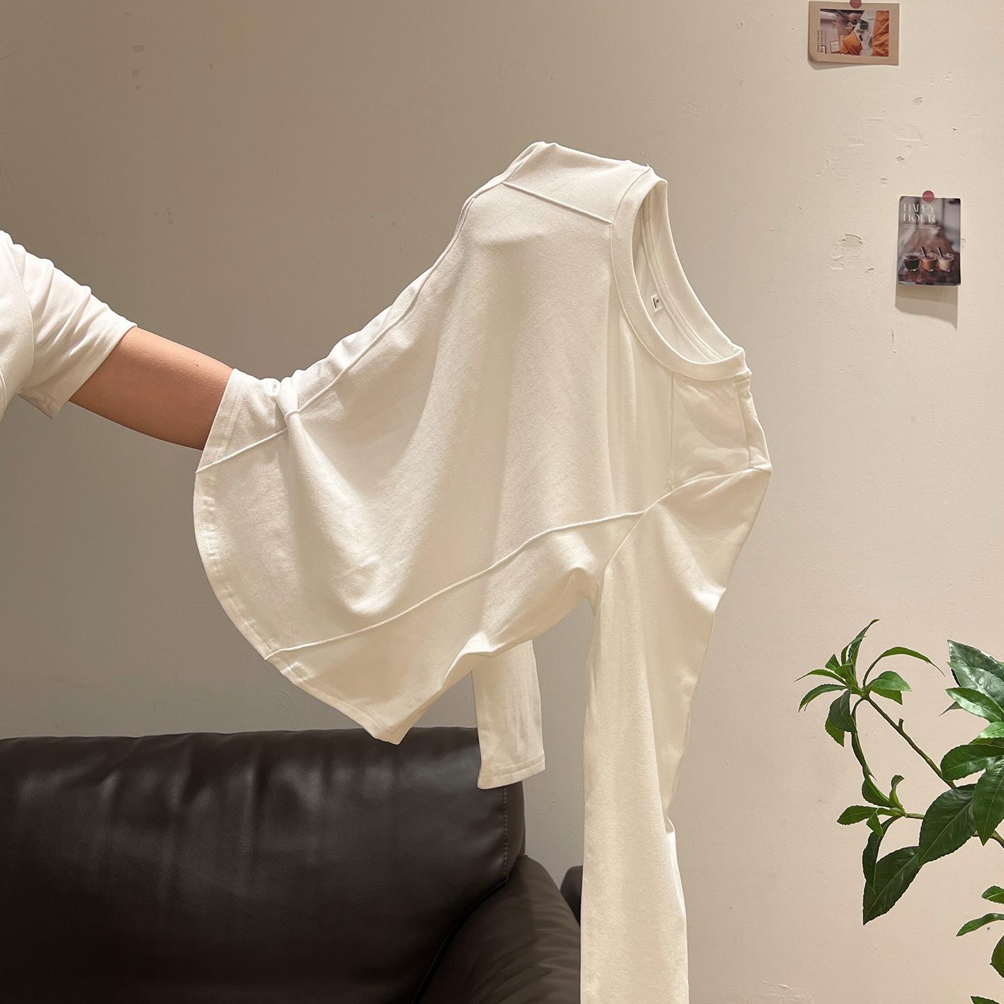 Women s Solid Color Round Neck Long Sleeve Top with Irregular Hem XXL