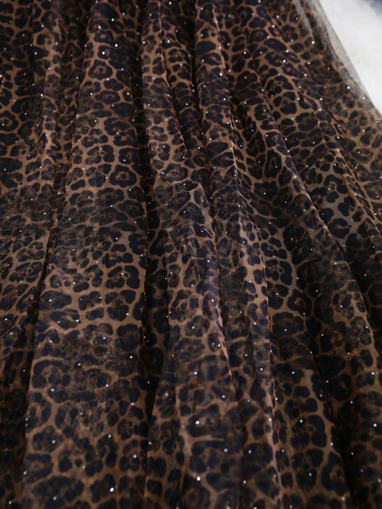 Women's High-Waisted Leopard Print A-Line Skirt with Full Hem