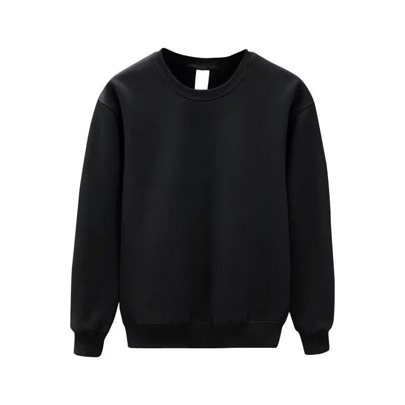 Men's Solid Color Velvet-Lined Round Neck Hoodie - White, Winter/Spring 2025 Style, Long Sleeve