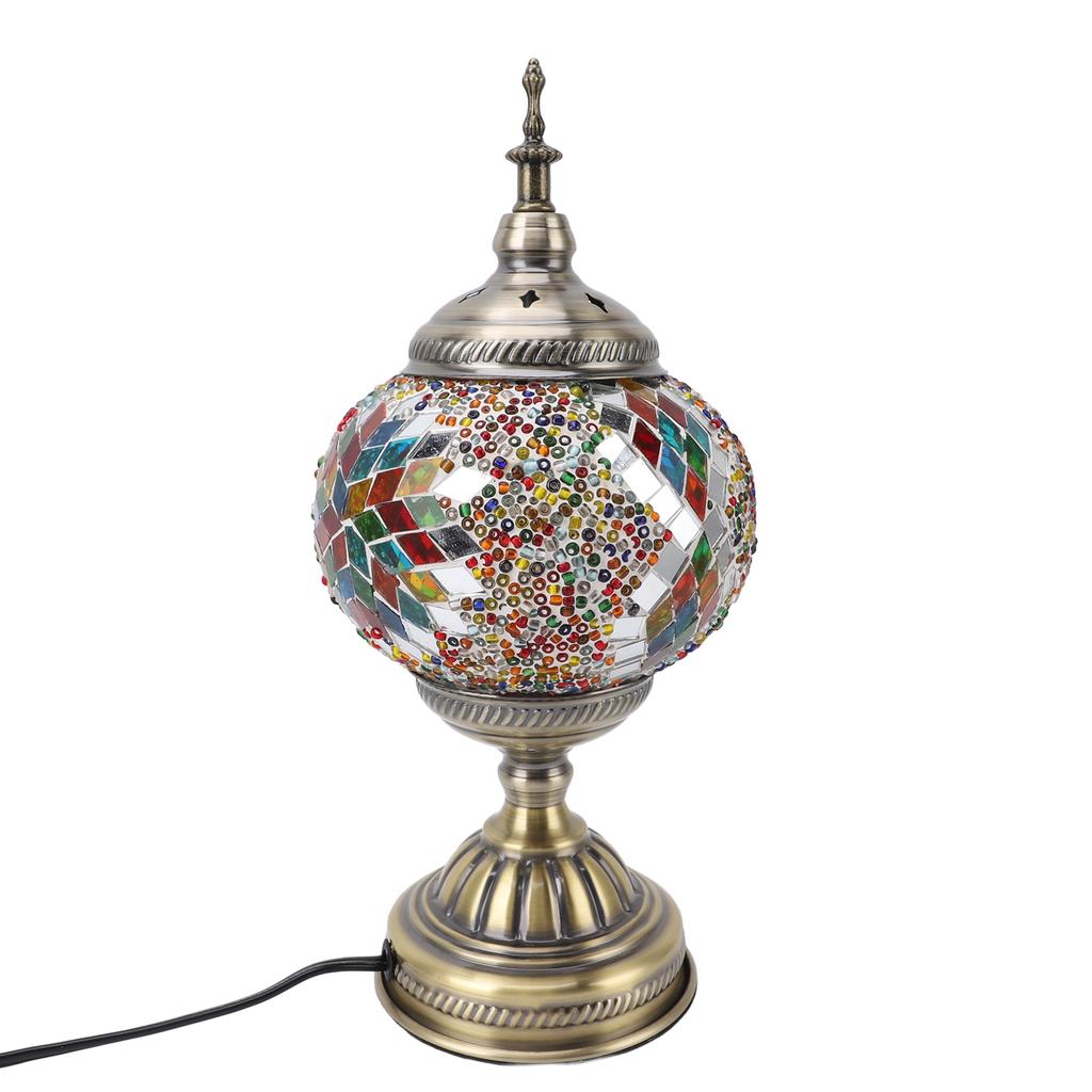 Mosaic Glass Table Lampshade Vintage Bronze Metal Base Handmade Colorful Marrakech Turkish Lampshade
