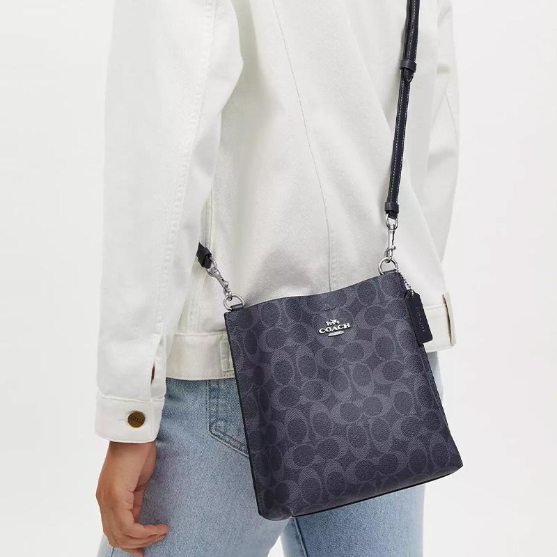 Coach Mollie Signature Beschichtetes Canvas und Leder Eimer Tasche Damen Taschen Silber Mitternachts-Marineblau CA582-SVN2V