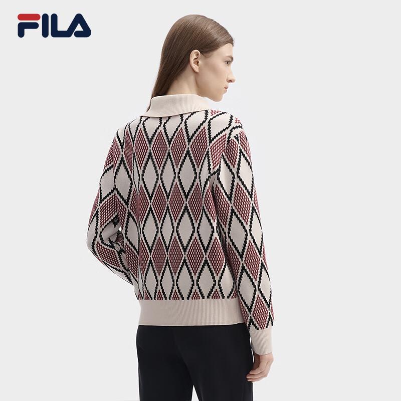 FILA Women's Geometric Jacquard Lapel Knit Cardigan
