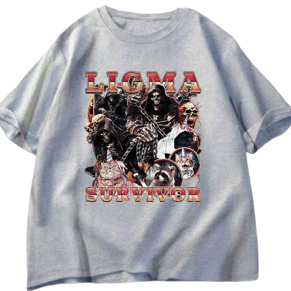 Ligma Survivor Fun Skeleton Fans Tshirt Summer Mens Womens Casual Cotton Tshirt Fashion Oversized Street Y2K Tshirt
