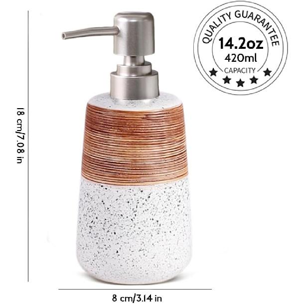 Hand Soap Dispenser, Dish Soap Dispenser for Kitchen, 14.2oz Ceramic Soap Dispenser with Silver Pump, Refillable Soap and Lotion Dispenser, Modern