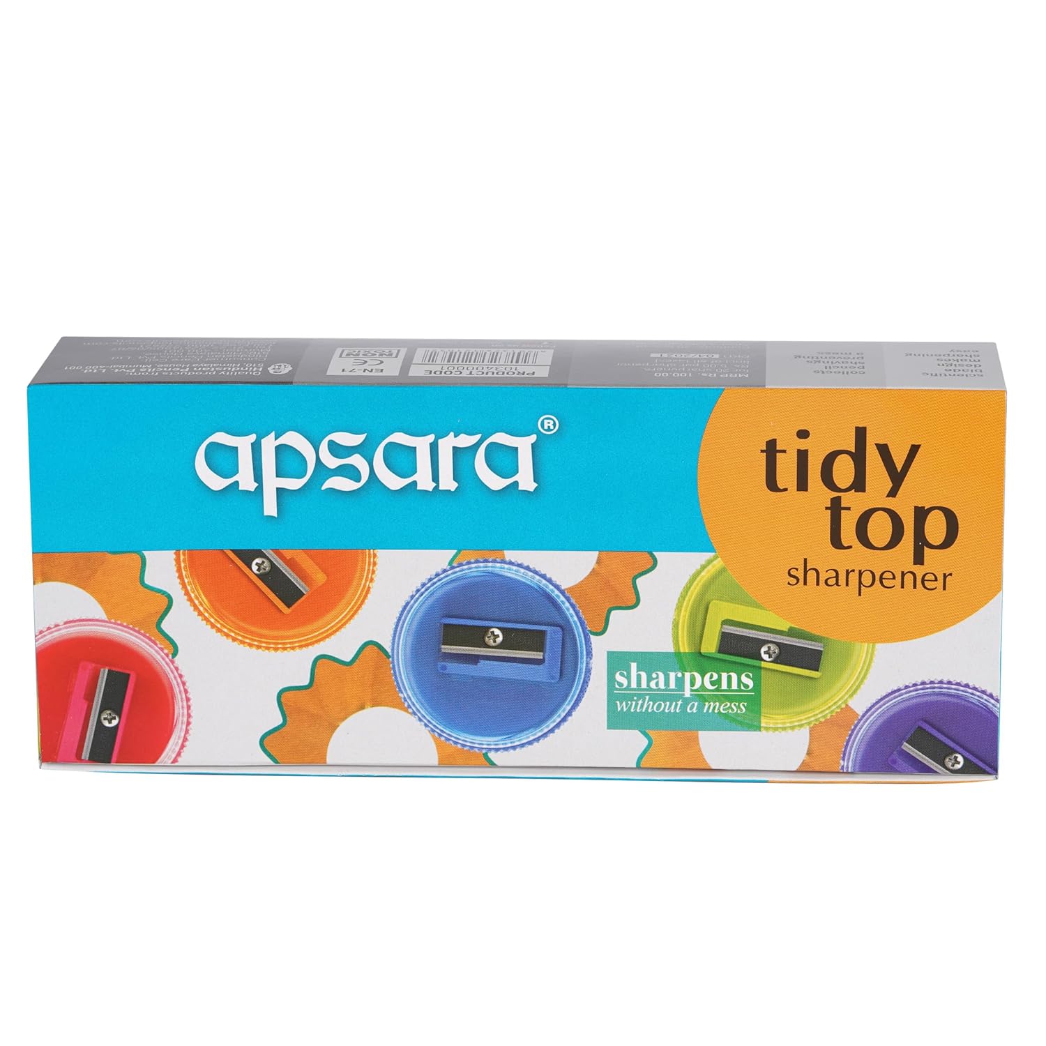 

Apsara Tidy Top Sharpener Round Pack of 20 Pcs School Office Mess Free Transparent Lid Comfortable Grip Rust Free Colourful